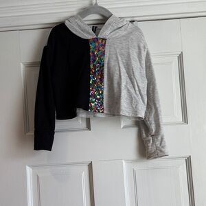 Kids Sequin Split Hoodie - Black and Gray
